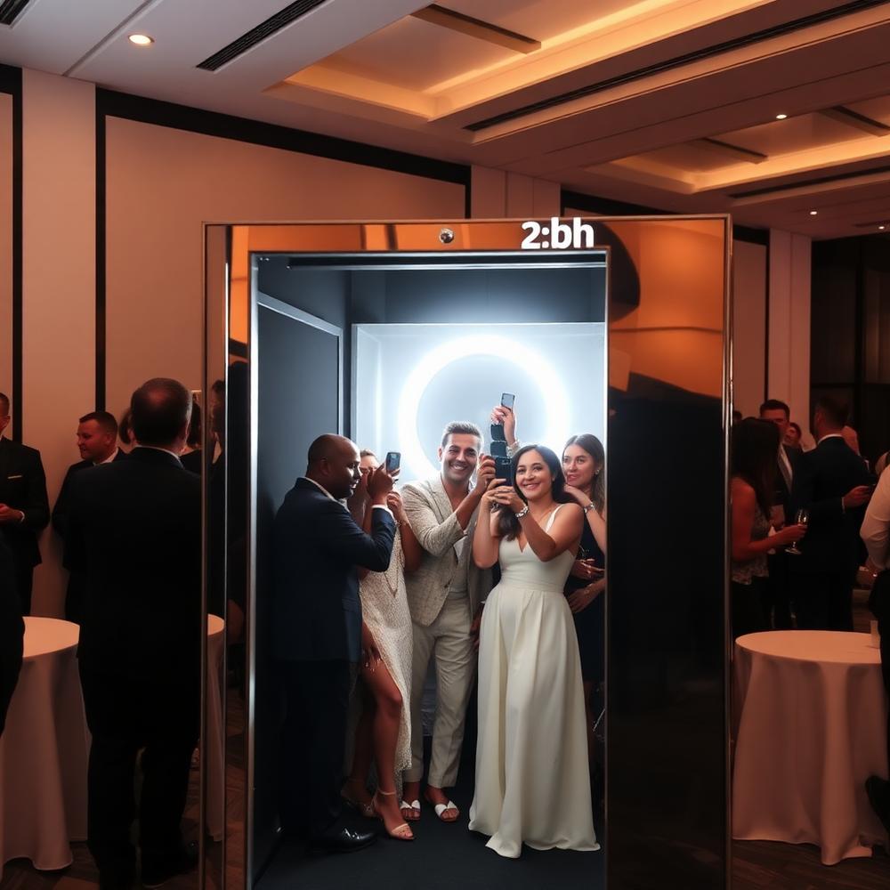 Mirror photo booth with ring light at a corporate event